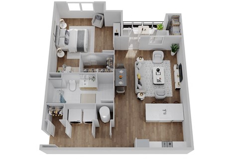 Floor plan for 1 bed, 1 bath, 789 sqft